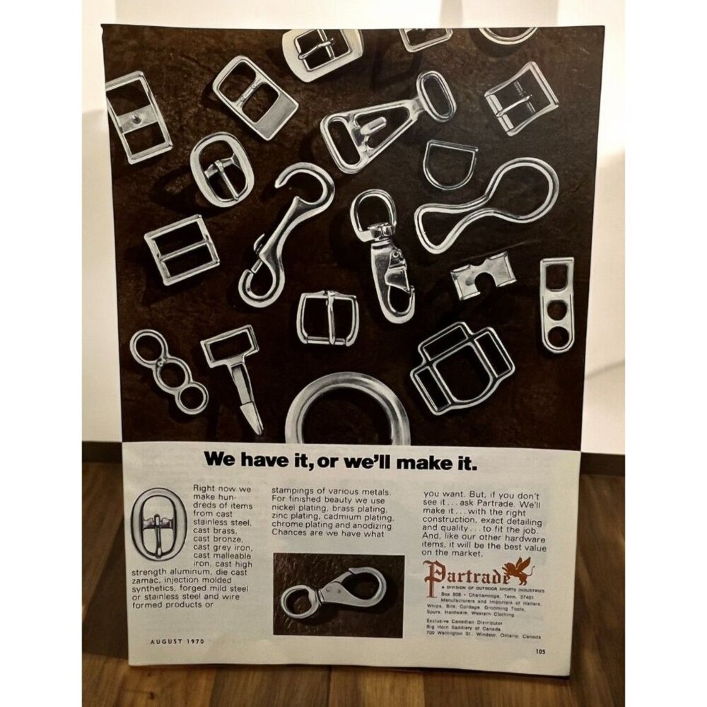 Partrade Outdoor Hardware Vintage Print Ad 1970s Metal Buckles Hooks Chattanooga